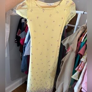 Vintage Yellow Floral Midi Dress